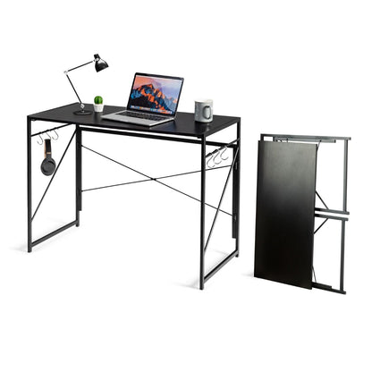 Bureau D'Ordinateur Pliant 100X50X75 Cm Table De Bureau Cadre En Métal 6 Crochets En Forme De S Style Industriel Capacité 115Kg Noir/Café/Marron