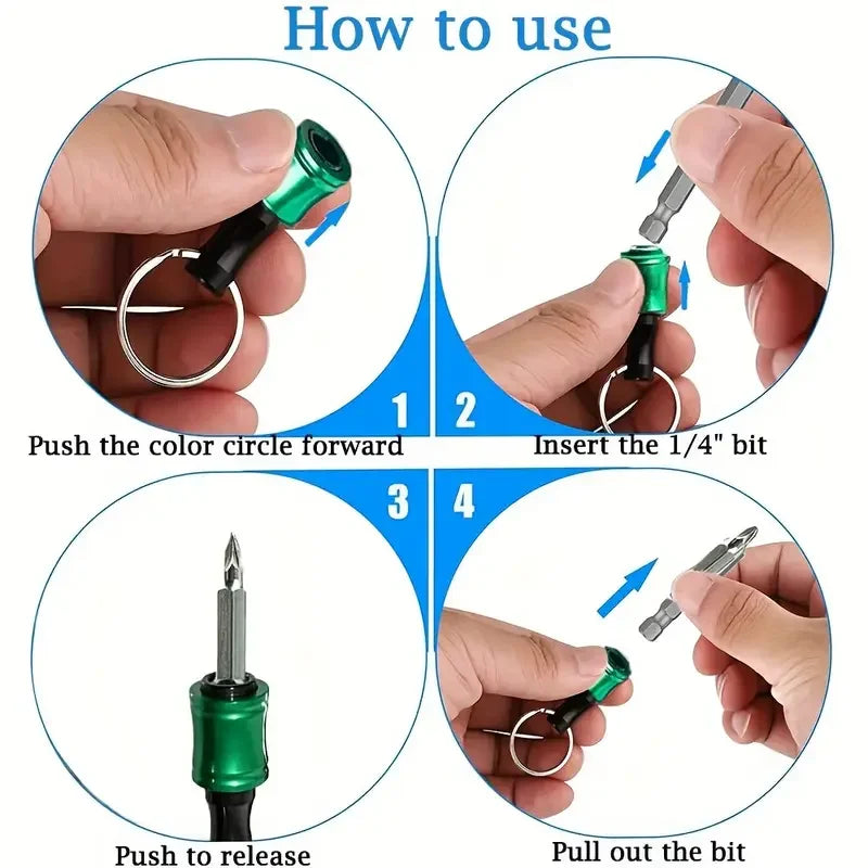 New Choice for Portable Tools! 1/6 Portable Drill Bit Holder Keychain, 1/4 Hexagonal Handle Seamless Docking, Hexagonal Handle Screw Quick Adapter